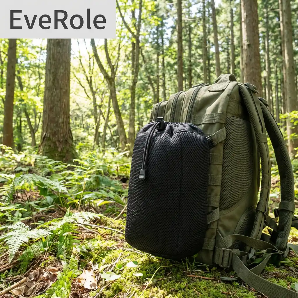 キャンプ用メッシュ巾着袋OEM｜チタンマグ・クッカー収納向け | EveRole